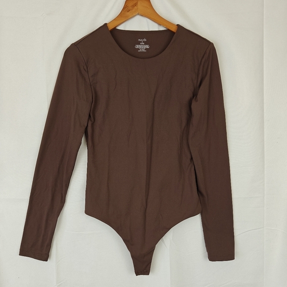 Nuuds Crew Scoop Neck Long Sleeve Bodysuit In Coffee Brown Size Small - Picture 2 of 10